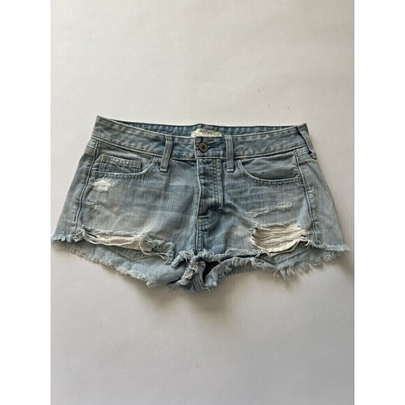 Abercrombie & Fitch Womens Jean Shorts 2 Blue Cut Off Distressed Denim - Picture 1 of 3